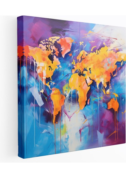 Renkli Soyut Dünya Haritası Kanvas Tablo - Dünya Haritası Kanvas Tablo Ev Dekorasyonu Dinamik Fırça Darbeleri