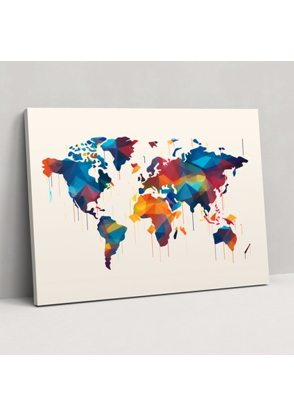 Dünya Haritası Duvar Sanatı - Soyut Geometrik Tasarım Duvar Dekorasyonu Dünya Haritası Duvar Sanatı