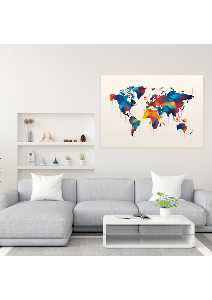 Dünya Haritası Duvar Sanatı - Soyut Geometrik Tasarım Duvar Dekorasyonu Dünya Haritası Duvar Sanatı modelleri