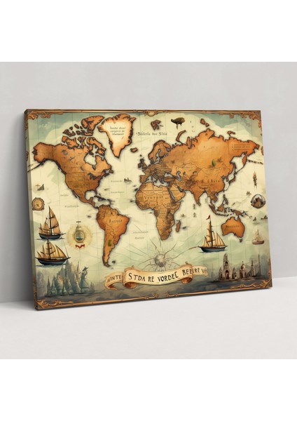 Vintage Seyahat Dünya Haritası Kanvas Tablo - Dünya Haritası Ev Dekorasyonu Duvar Sanatı Duvar Dekorasyonu