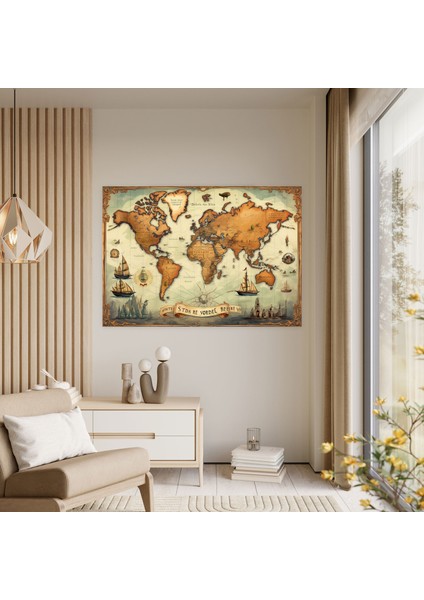 Vintage Seyahat Dünya Haritası Kanvas Tablo - Dünya Haritası Ev Dekorasyonu Duvar Sanatı Duvar Dekorasyonu modelleri
