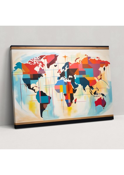 Modern Dünya Haritası Duvar Sanatı - Dünya Haritası Kanvas Modern Soyut Tablo Kanvas Duvar Sanatı