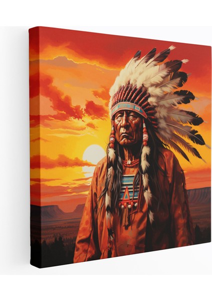 Majestic Kızılderili Şefi Manzara Kanvas Tablo - Büyüleyici Kızılderili Kültürü