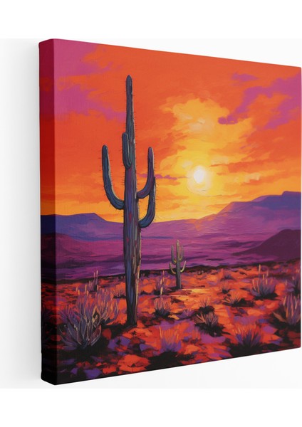 Alev Alev Günbatımı Kaktüs Ifadeci Kanvas Tablo