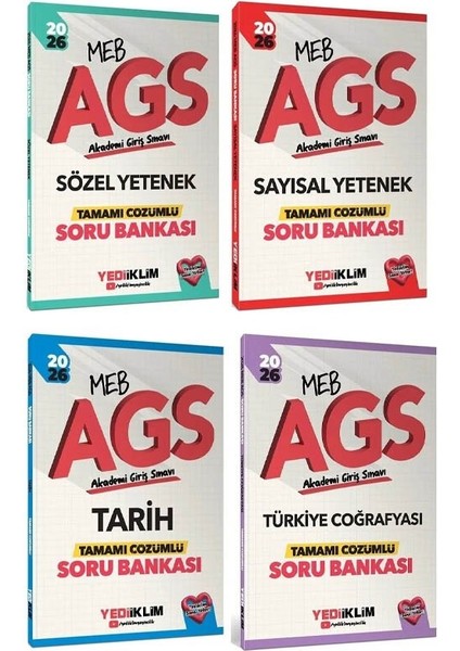 Yediiklim 2026 Meb-Ags Sözel + Sayısal Yetenek + Tarih + Türkiye Coğrafyası Soru Bankası 4 Lü Set