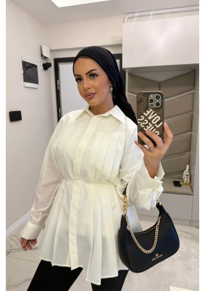 Kadın Sarı Plikaşe Kollu Gömlek modelleri