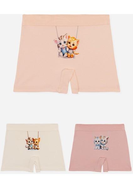 Kız Çocuk Pamuklu Renkli Baskılı Likralı Boxer Şort 3'lü PAKET 5881 Renkli