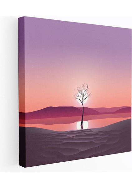 Günbatımı Ağacı Kanvas Tablo - Minimalist Duvar Sanatı - Günbatımı Huzur Veren Atmosfer Huzur Minimalist Sanat Eseri