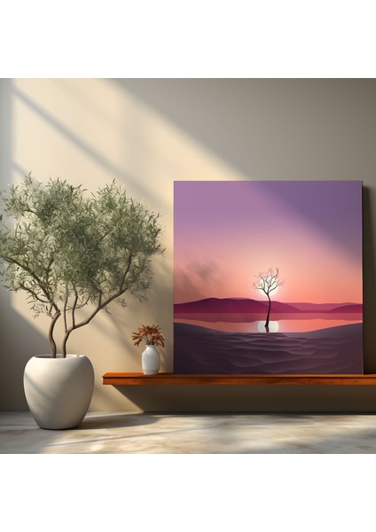 Günbatımı Ağacı Kanvas Tablo - Minimalist Duvar Sanatı - Günbatımı Huzur Veren Atmosfer Huzur Minimalist Sanat Eseri modelleri