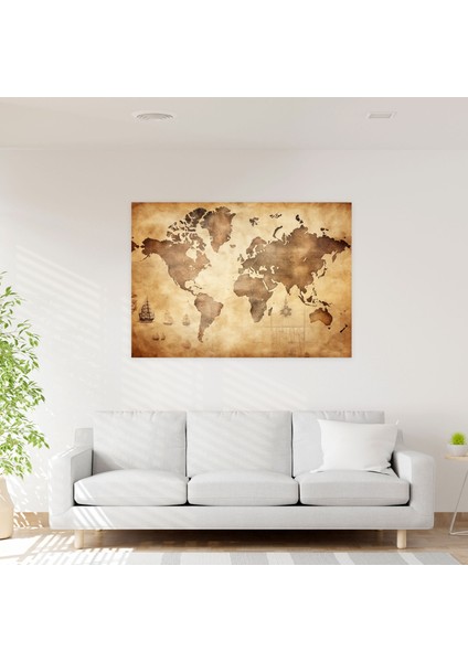 Retro Dünya Haritası Kanvas Tablo - Dünya Haritası Keşif Retro Tarih modelleri
