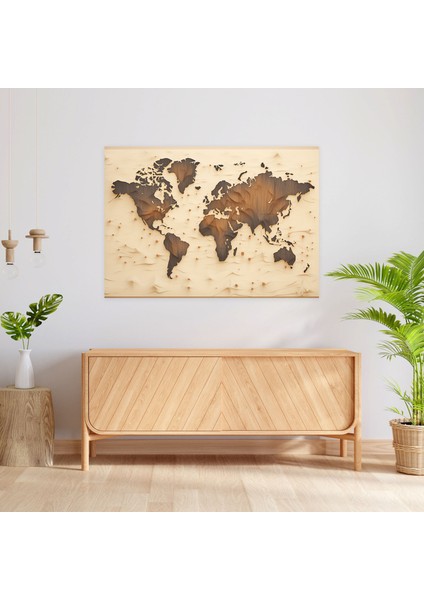 Iskandinav Dünya Haritası Duvar Süsü - Dünya Haritası Toprak Tonları Sade Tasarım Ev Dekorasyonu modelleri