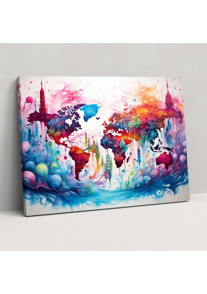 Dünya Haritası Kanvas Tablo - Duvar Süsü Canlı Renkler