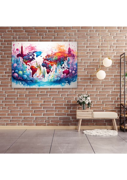 Dünya Haritası Kanvas Tablo - Duvar Süsü Canlı Renkler fiyatları