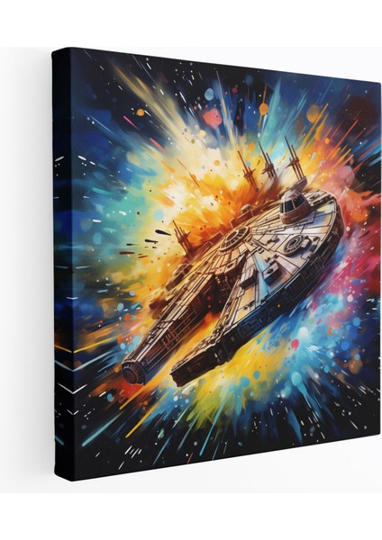 Star Wars Duvar Sanatı - Splash Art Millenium Falcon Kanvas Tablo - Ev Dekorasyonu Splash Art Boyama