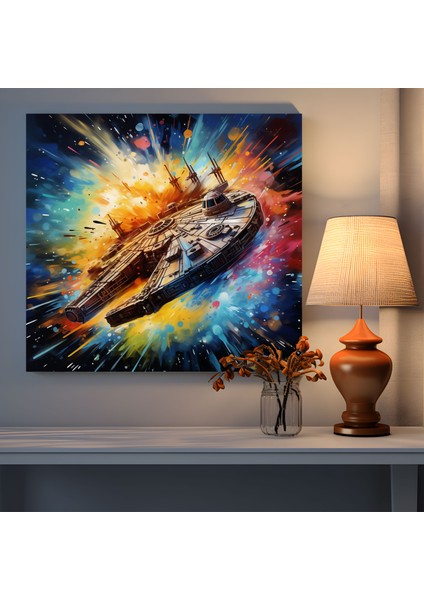 Star Wars Duvar Sanatı - Splash Art Millenium Falcon Kanvas Tablo - Ev Dekorasyonu Splash Art Boyama modelleri