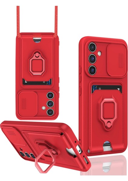 Samsung Galaxy S23 Fe Kılıf Zuma Kartvizitli Yüzüklü Silikon - Kırmızı - ASOY6837-1746