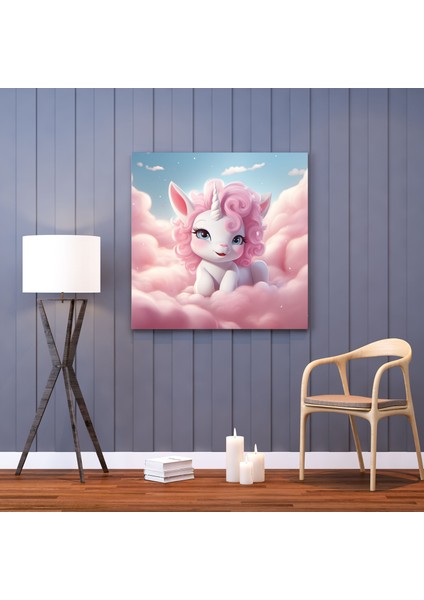 Sevimli Bebek Unicorn Kanvas Tablo - Pembe Tüylü Bir Bulut Üzerinde Dinleniyor - Unicorn Unicorn Kanvas Tablo Pembe Bulut Kanvas Duvar Sanatı modelleri