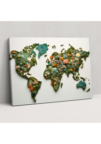 Doğadan Esinlenen Dünya Haritası Kanvas Tablo - Dünya Haritası Kanvas Tablo Ev Dekorasyonu Kanvas Duvar Sanatı