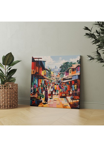 Canlı Pazar Köyü Kanvas Tablo - Pop Art Duvar Dekorasyonu fiyatları