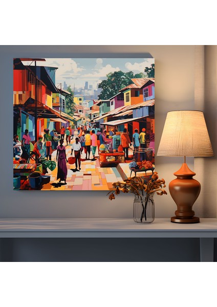 Canlı Pazar Köyü Kanvas Tablo - Pop Art Duvar Dekorasyonu modelleri
