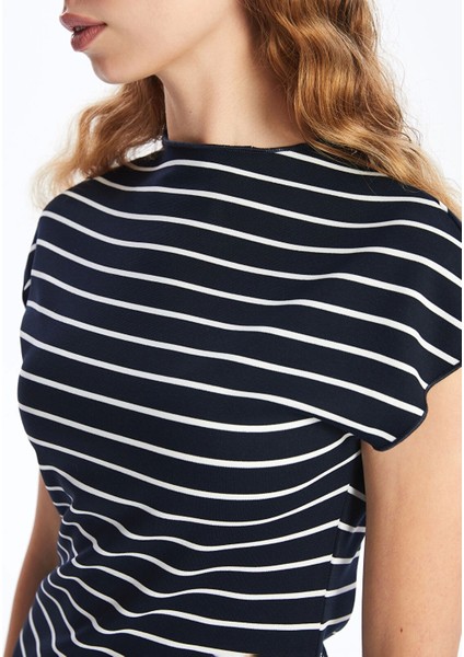 Lcw Vision Beyaz Dik Yaka Çizgili Kadın Elbise modelleri