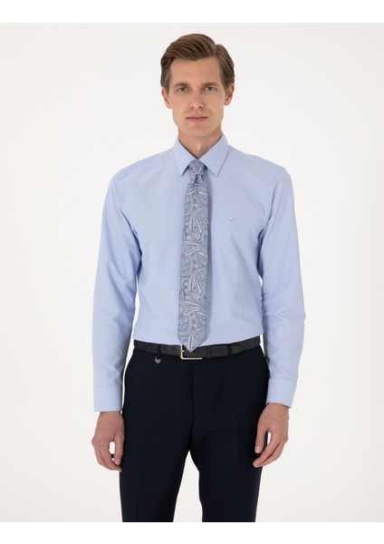 Erkek Mavi Regular Fit Uzun Kollu Basic Gömlek 50316742-VR036