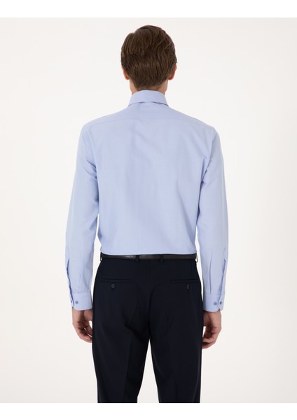 Erkek Mavi Regular Fit Uzun Kollu Basic Gömlek 50316742-VR036