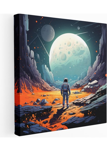 Retro Uzay Seyahati Ay Inişi Kanvas Tablo