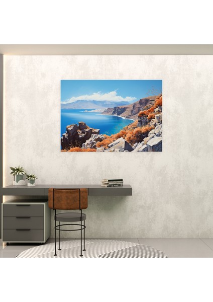 Santorini Duvar Sanatı - Modern Caldera Yağlı Boya Tablosu - Santorini Kanvas Duvar Sanatı Büyüleyici Santorini modelleri