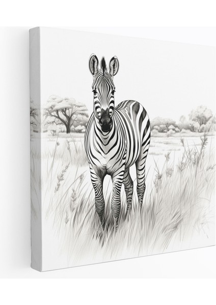 Zürafa Tuval Tablo - Ayakta Duran Zürafa - Zürafa Çizgi Çizimi Tuval Tablo