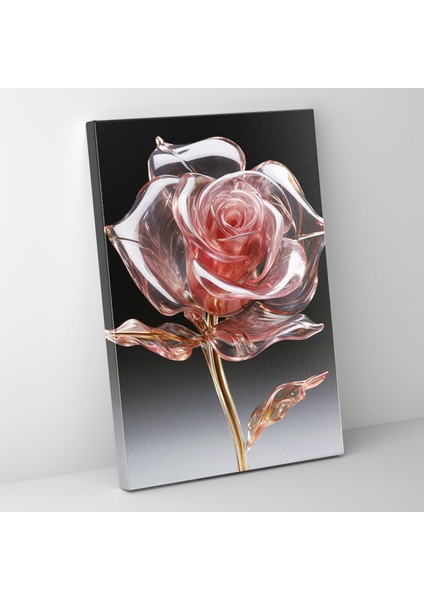 Gerçekçi Cam Heykel - Kristal Netliğinde Tek Gül Kanvas Tablo - Zarif Tek Gül Çekicilik
