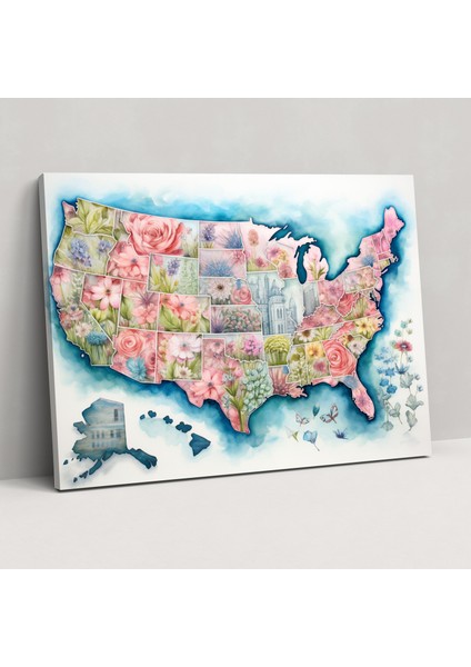 Amerika Birleşik Devletleri Haritası Duvar Süsü - Harika Bir Amerika Birleşik Devletleri Haritası Canlı Duvar Sanatı Kanvas Tablo Duvar Süsü
