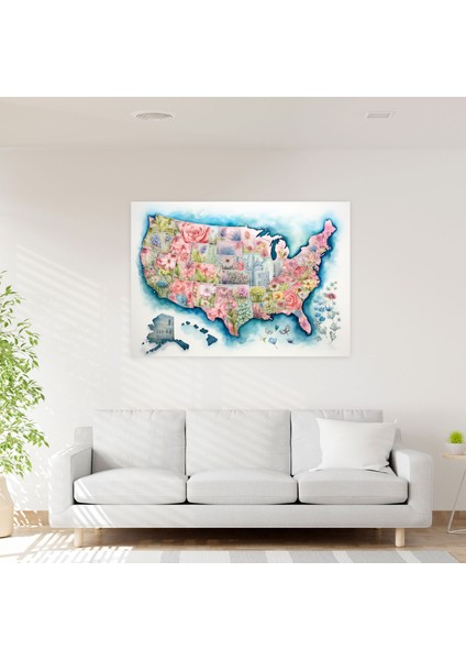 Amerika Birleşik Devletleri Haritası Duvar Süsü - Harika Bir Amerika Birleşik Devletleri Haritası Canlı Duvar Sanatı Kanvas Tablo Duvar Süsü modelleri