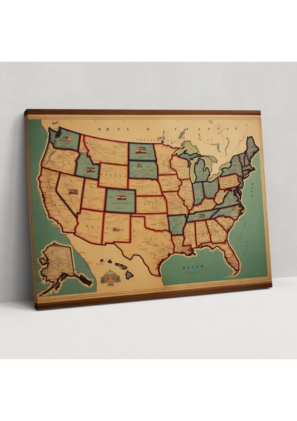 Amerika Birleşik Devletleri Haritası Duvar Sanatı - Amerika Birleşik Devletleri Haritası Kanvas Tablo Ev Dekorasyonu Duvar Sanatı