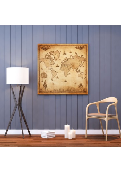 Eski Pergament Dünya Haritası Kanvas Tablo - Dünya Haritası Duvar Dekorasyonu Ev Dekorasyonu Solmuş Kenarlar fiyatları