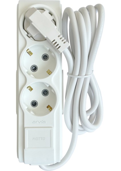 Motto Üçlü Topraklı Grup Priz Çocuk Korumalı 2 Metre Kablolu 35 01 1003 402
