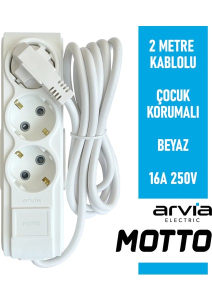 Motto Üçlü Topraklı Grup Priz Çocuk Korumalı 2 Metre Kablolu 35 01 1003 402 modelleri