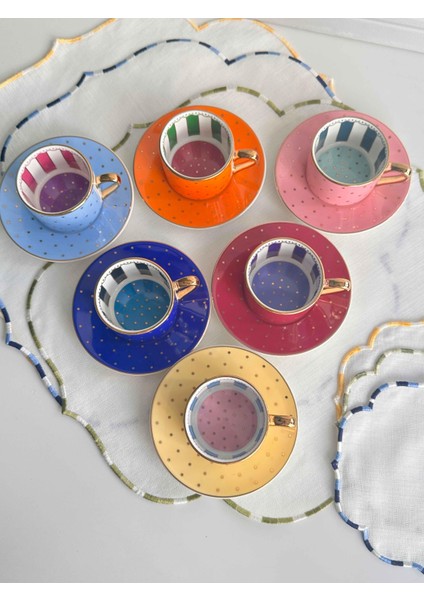 Türk Kahve Fincanı Renkli Puantiye 6 Kişilik 12 Parça fiyatları