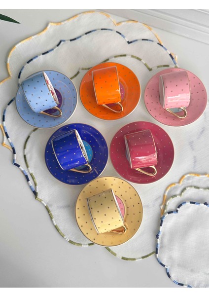 Türk Kahve Fincanı Renkli Puantiye 6 Kişilik 12 Parça modelleri