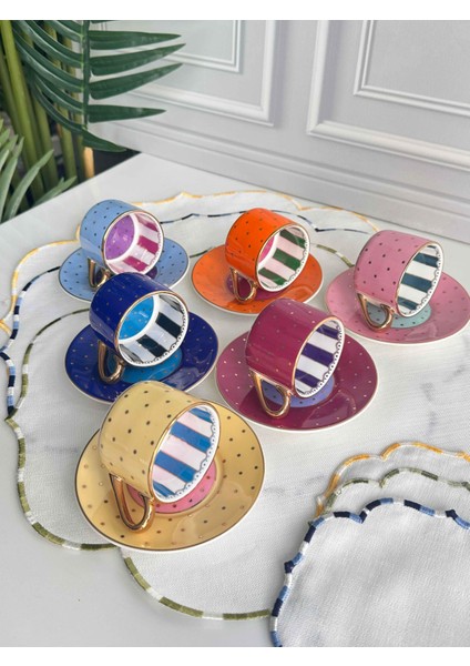 Türk Kahve Fincanı Renkli Puantiye 6 Kişilik 12 Parça fırsatları