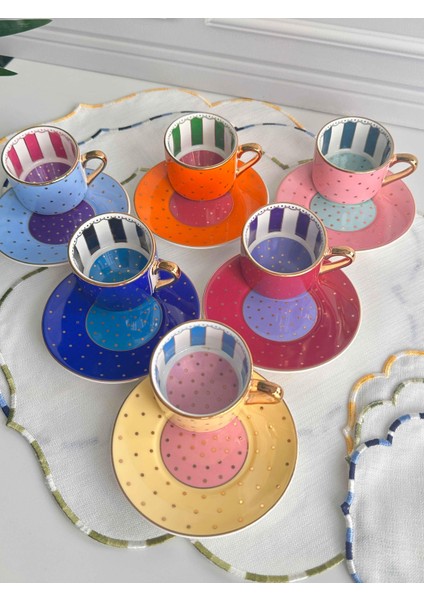 Türk Kahve Fincanı Renkli Puantiye 6 Kişilik 12 Parça indirimleri
