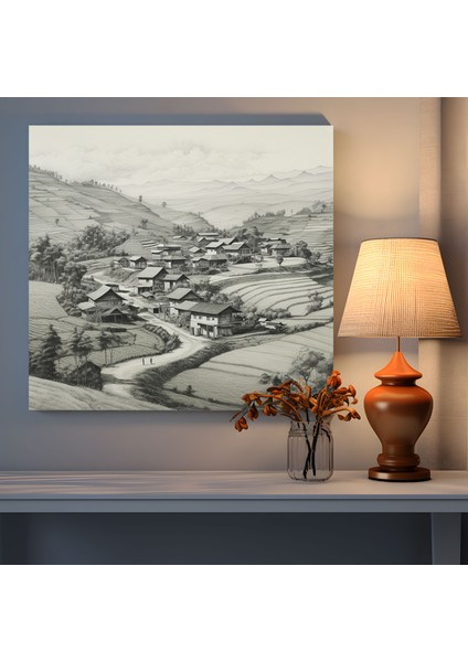 Kızılderili Duvar Sanatı - Huzurlu Köy Manzaralı Kanvas Tablo fiyatları