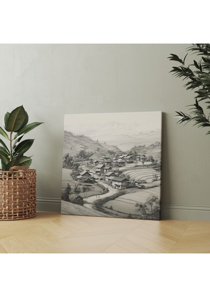 Kızılderili Duvar Sanatı - Huzurlu Köy Manzaralı Kanvas Tablo modelleri