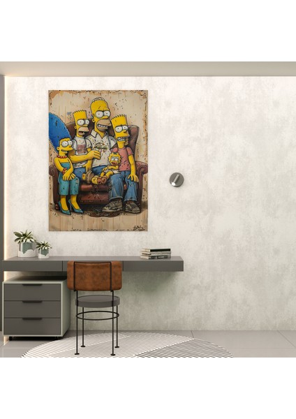 The Simpsons Kanvas Tablo: Klasik Aile Kanepe Üzerinde - The Simpsons Duvar Dekorasyonu Canlı Renkler modelleri