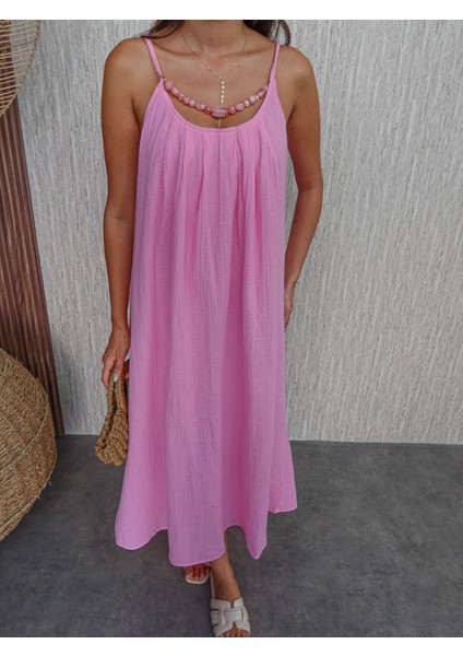 Örgü Askılı Göğüs Taşlı Midi Elbise modelleri