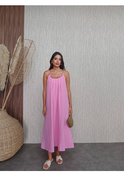 Örgü Askılı Göğüs Taşlı Midi Elbise fırsatları