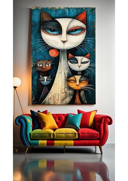 Soyut Sanatsal Kediler Ev Duvar Salon Güzellik Salonu Ofis Dükkan Dekarasyon Kanvas Tablo