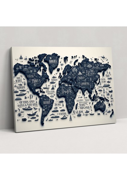 Tipografi Dünya Haritası Duvar Dekorasyonu - Dünya Haritası Motivasyonel Keşif Ilham Veren Alıntılar