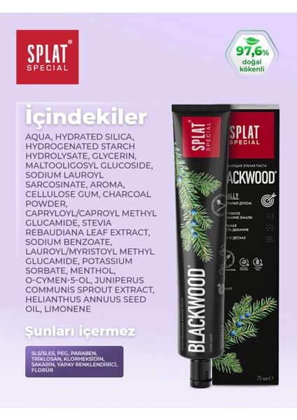 Blackwood Siyah Diş Macunu - Vegan, Florür İçermeyen, Beyazlatıcı, Etkili Temizlik, 1 Adet, Ardıç ve Nane Aromalı