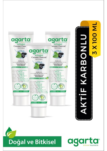 3 Adet Beyazlatıcı Glütensiz Aktif Karbonlu Diş Macunu 3x100 Ml